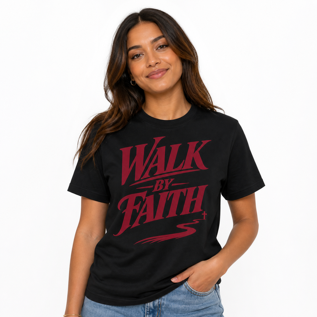 Walk By Faith Tee worn studio view