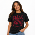 Walk By Faith Tee worn studio view
