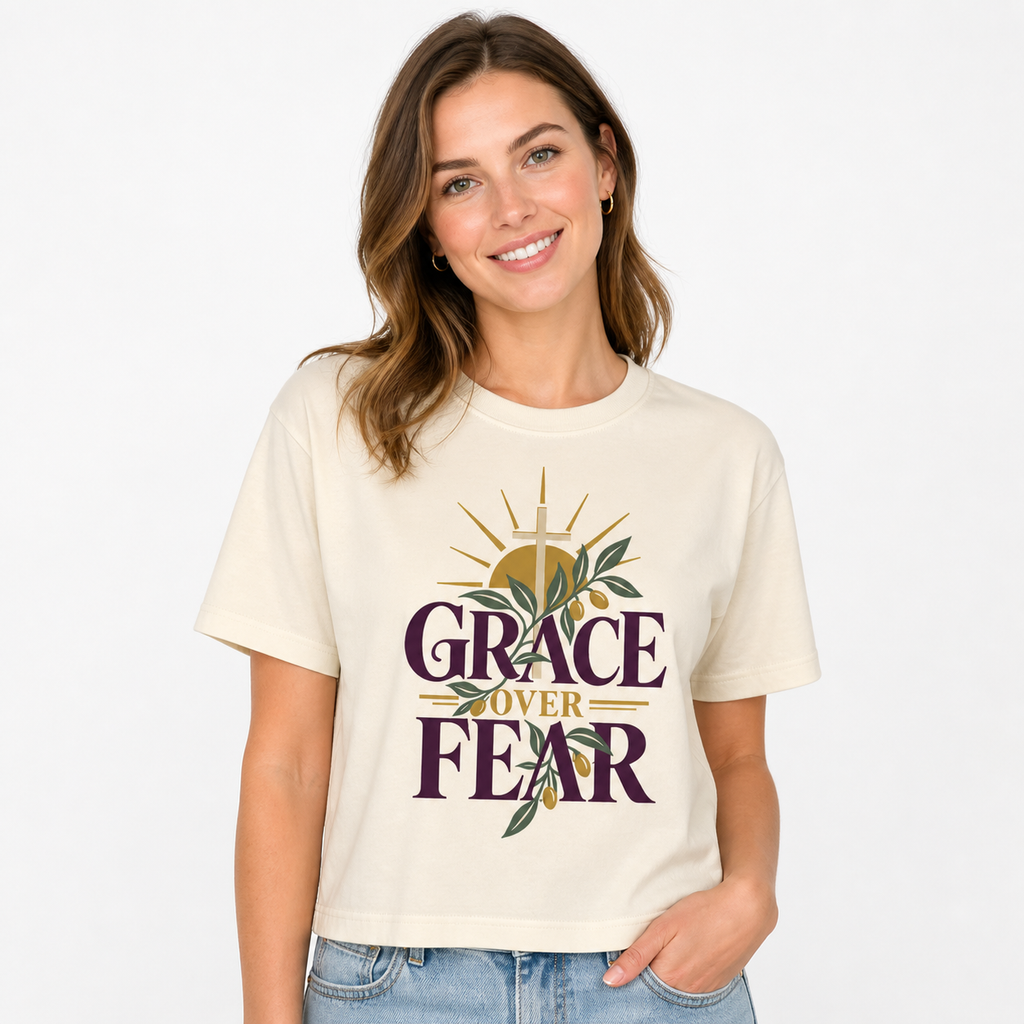 Grace Over Fear Tee worn studio view