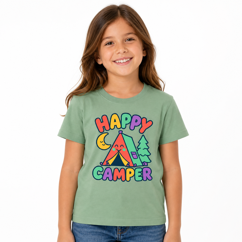 Happy Camper Kids Tee worn studio view