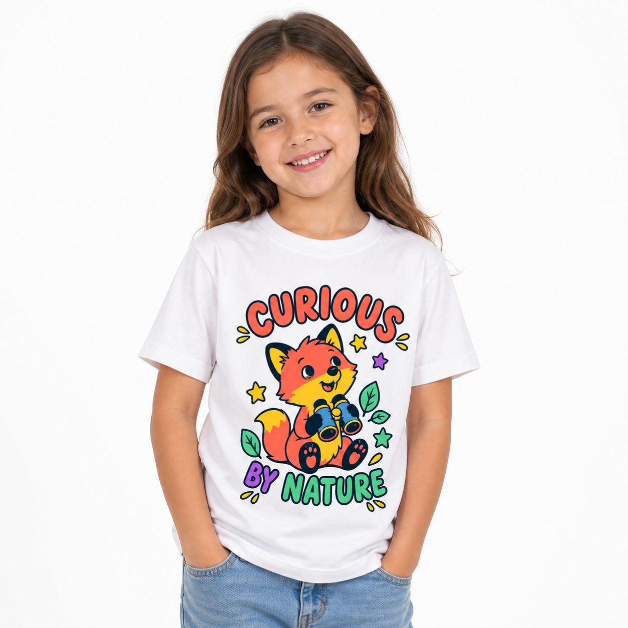 Curious By Nature Kids Tee worn studio view