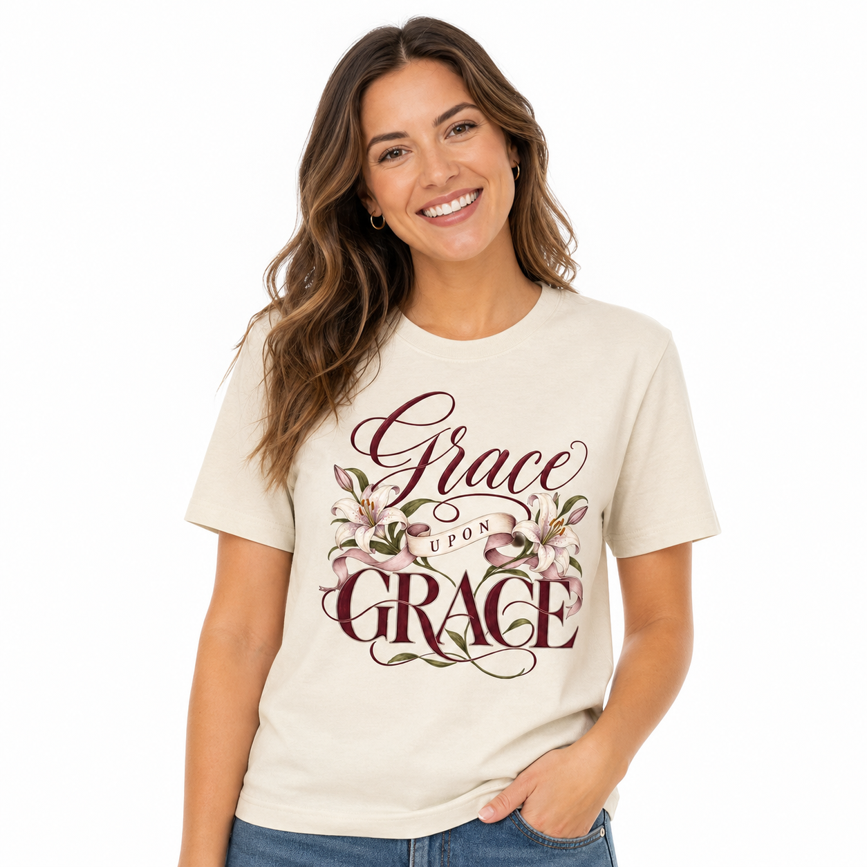Grace Upon Grace Tee worn studio view
