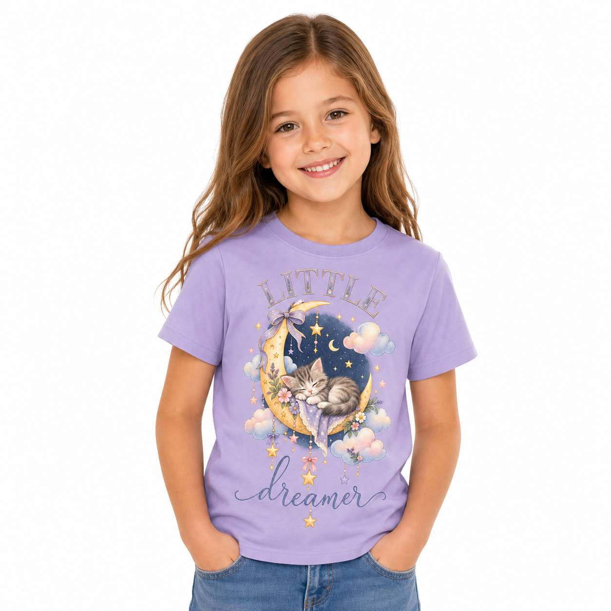 Little Dreamer Kids Tee worn studio view