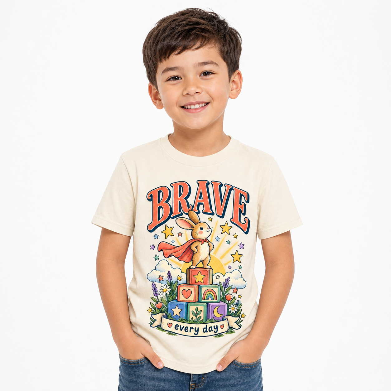 Brave Every Day Kids Tee worn studio view