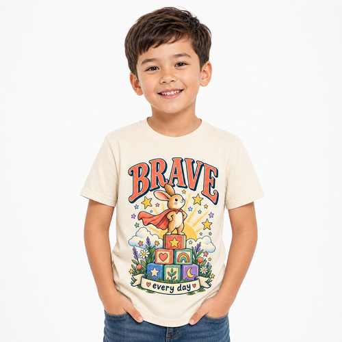 Brave Every Day Kids Tee worn studio view