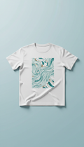 Screen-Printed White T-Shirt With Teal Accent