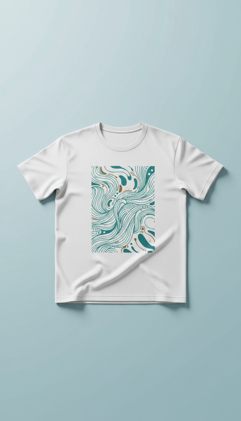Screen-Printed White T-Shirt With Teal Accent