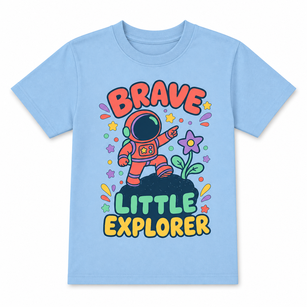 Brave Little Explorer Kids Tee flat front view